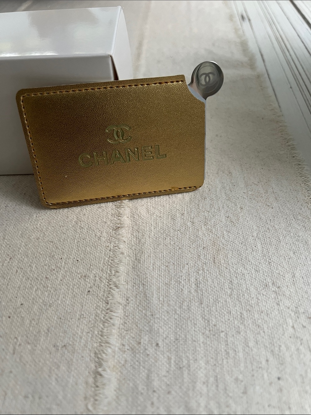 CHANEL Metallic Gold Leather Phone Card Holder